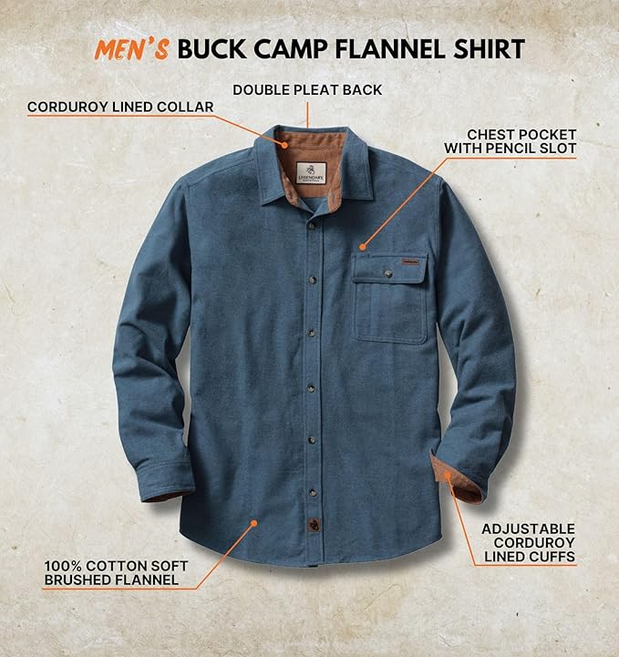 Legendary Whitetails Mens Long Sleeve Button Down 100% Cotton Flannel Shirt