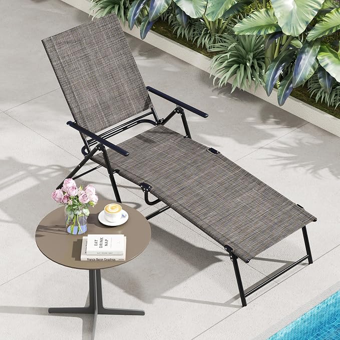 Giantex Lounge Chair Outdoor, Tanning Chair with 6 Adjustable Backrest, 2-Level Footrest, Folding Sunbathing Lounger for Patio, Poolside, Yard, Chaise Lounge Chair, Beach Chair