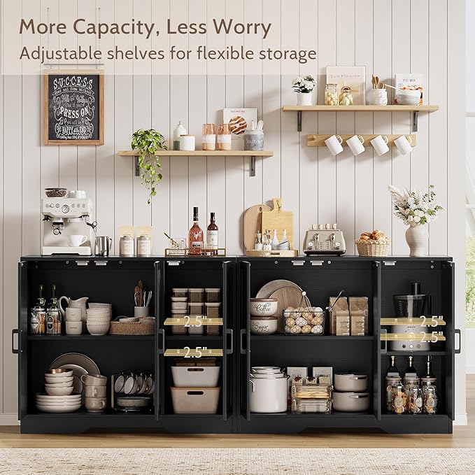Modern Farmhouse Buffet Cabinet with Storage, 85" Large Sideboard Storage Cabinet with 6 Barn Doors, Coffee Liquor Bar Cabinet Wood Table Credenza with Adjustable Shelf for Kitchen Dining Living Room