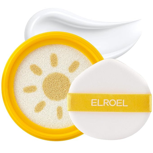 ELROEL Pang Pang Big Sun Cushion Plus Refill - Korean Hypoallergenic & Cooling Face Sunscreen with Puff Sponge - Broad Spectrum SPF50+ PA++++ (0.88 oz)