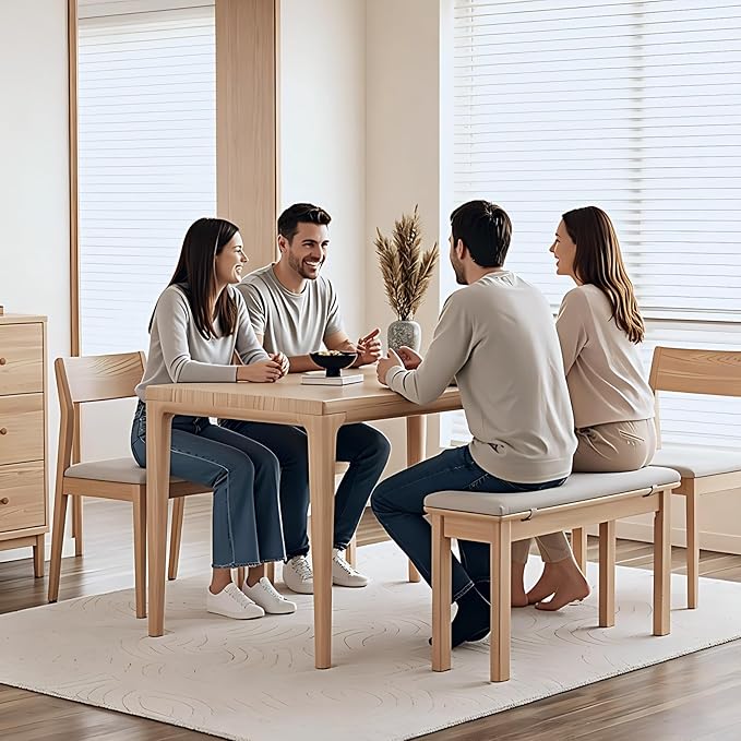 CycleCrew 39.4" Solid Wood Dining Bench with Removable Cushion - Mid-Century Modern Entryway Bench, Extra Height Upholstered Bench for Dining Table, End of Bed, Living Room