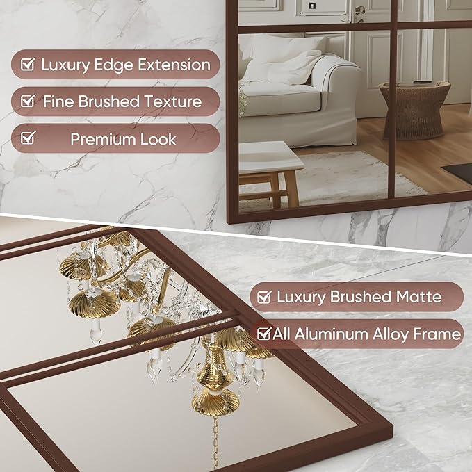 Suidia Wall Mirror, 30" x 48" Window Decorative Mirrors, Metal Framed Wall Decor Wall-Mounted Mirrors for Bedroom, Living Room, Entryway, Gold