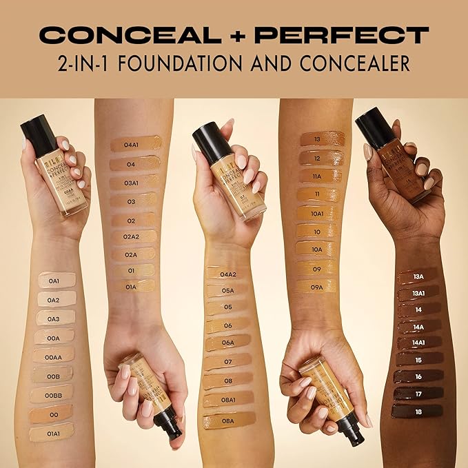 Milani Conceal + Perfect 2-in-1ファンデーション + コンシーラー 完璧な肌へ - 目の下のクマ補正、赤みや欠点をカバー、ウォータープルーフ＆汗に強い - 13-チェストナッツ