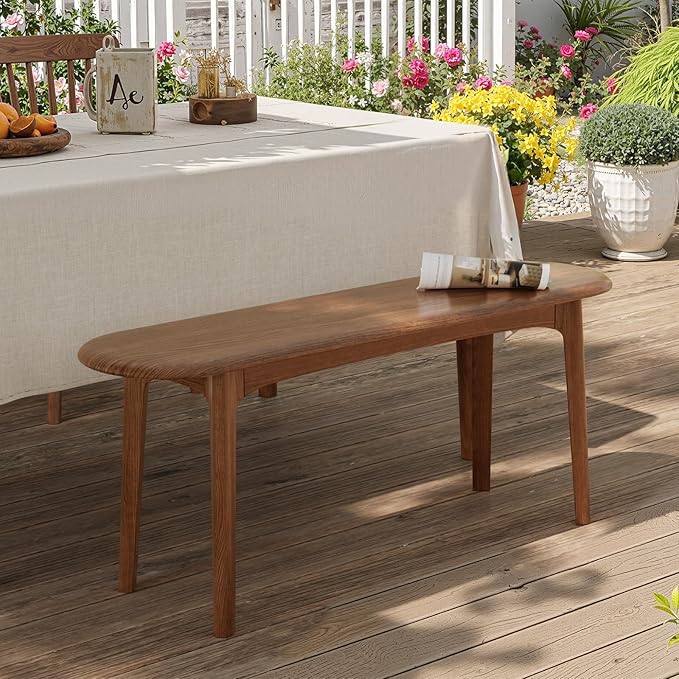 DONGMUWUEJEE 100% Solid Wood Dining Bench, Wood Bench for End of Bed with Rounded Corners, Entryway Benches for Farmhouse, Kitchen, Living Room and Plant Stand (Walnut, 39.4" D x 11.8" W x 19.7" H)