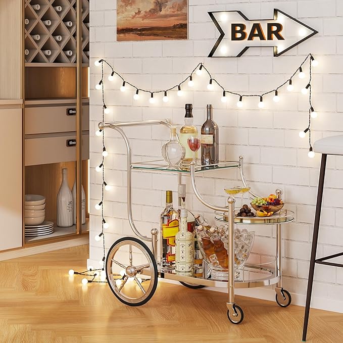 Tangkula Bar Cart, 3-Tier Rolling Home Bar Serving Cart with Mirrored Shelves & 4 Wheels, Mobile Beverage & Wine Cart for Kitchen, Dining Room, Living Room (Silver)