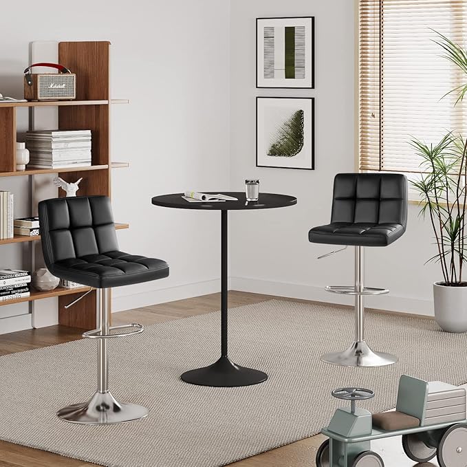 Furmax Bar Stools Modern Pu Leather Swivel Adjustable Hydraulic Bar Stool Square Counter Height Stool Set of 2 (Black)