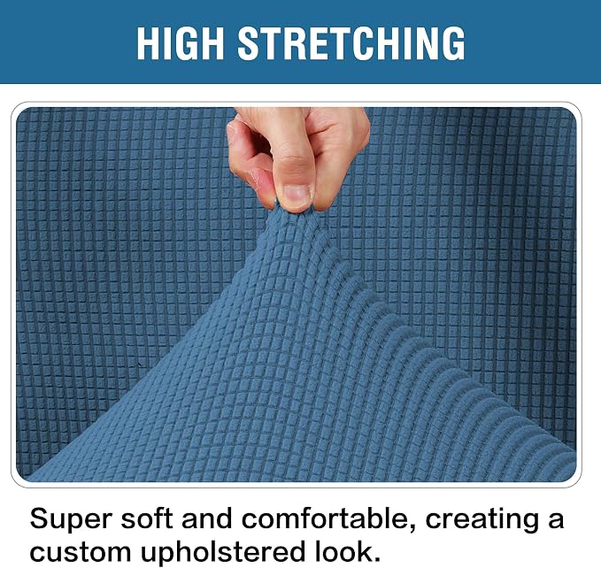 H.VERSAILTEX Ottoman Cover Slipcover Rectangle Fit Length 29'-34' Footrest Sofa Slipcovers Stool Cover Footstool Protector Covers Feature Stretch Soft Jacquard Fabric Removable Washable - Dusty Blue
