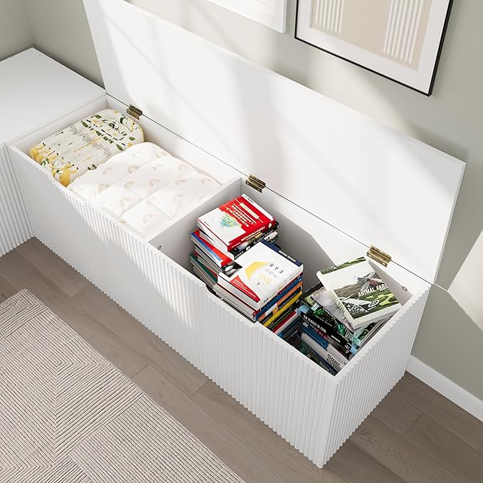 Bobve L-Shape Storage Bench with Cushion, Backless Corner Dining Bench, Kitchen Dining Nook Bench with Hidden Storage for Dining Room, Kitchen, Entryway (White)