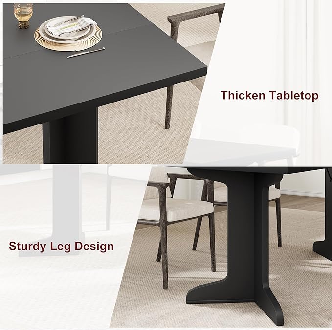 Garvee 71" Large Dining Table for 6 to 8 People, Modern Dinner Table with Unique Wooden Legs, Rectangle Dining Table for Kitchen, Dining Room & Living Room, Black