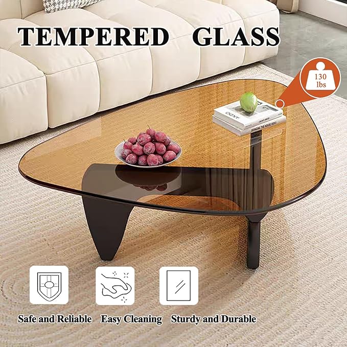 Modern Glass Coffee Table, Mid Century Small Coffee Table, Coffee Table for Living Room,Suitable for Bedroom Living Room Reception Office Tables (Black/Brown, Small)