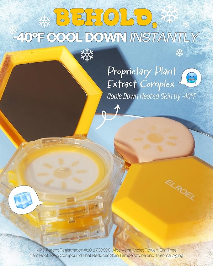 ELROEL Pang Pang Sun Cushion Plus Refill - Korean Hypoallergenic & Cooling Face Sunscreen with Puff Sponge - Broad Spectrum SPF50+ PA++++ (0.53 oz)