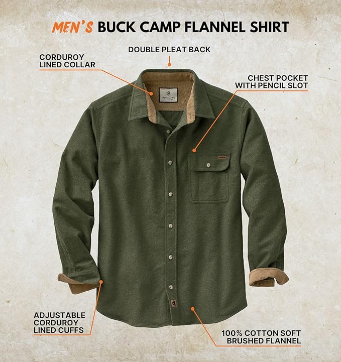 Legendary Whitetails Mens Long Sleeve Button Down 100% Cotton Flannel Shirt