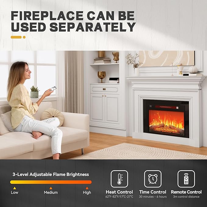 YITAHOME Electric Fireplace TV Stand for TVs up to 80 Inches, Entertainment Center with Fireplace, Farmhouse TV Stands with Storage Drawers & Cabinets for Living Room (White)