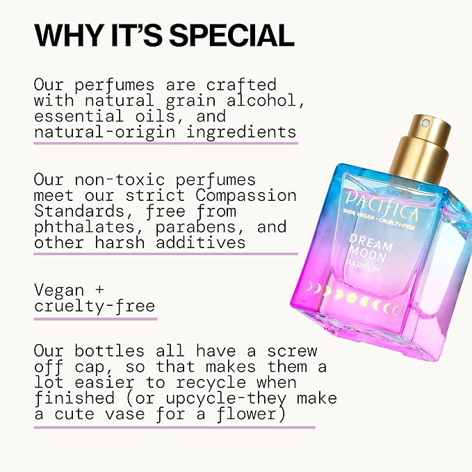 パシフィカ ドリーム ムーン ウィメンズ スプレー パフューム 1fl oz – 長持ちするフローラルウッディフレグランス – ローズ、パチョリ、サンダルウッド – 100%ヴィーガン、クルエルティフリー、フタル酸エステル不使用