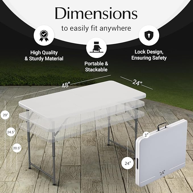2 Pack of 4 Feet Foldable Table with Built in Handle & Steel Legs | Heavy Duty Portable | Perfect for Party, Dining, Wedding, Events, Picnic Indoor, Outdoor, Camping, Utility, Temporary