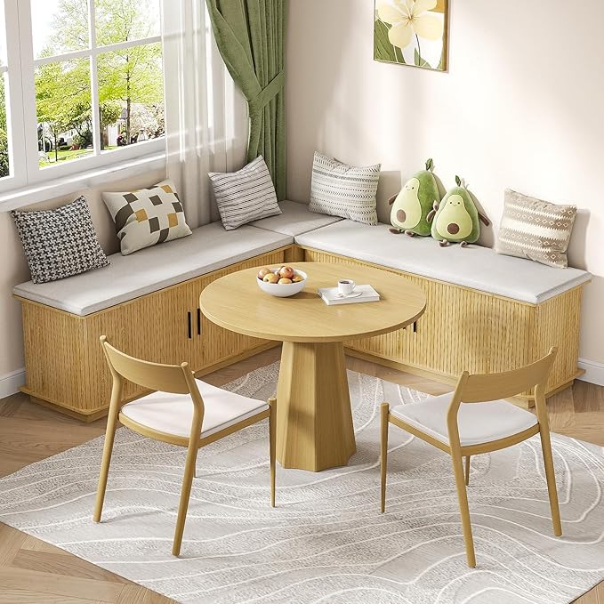 L-Shape Storage Bench with Cushion, Wood Corner Dining Bench, Kitchen Breakfast Nook Bench with Hidden Storage for Dining Room, Kitchen, Entryway, Cloakroom