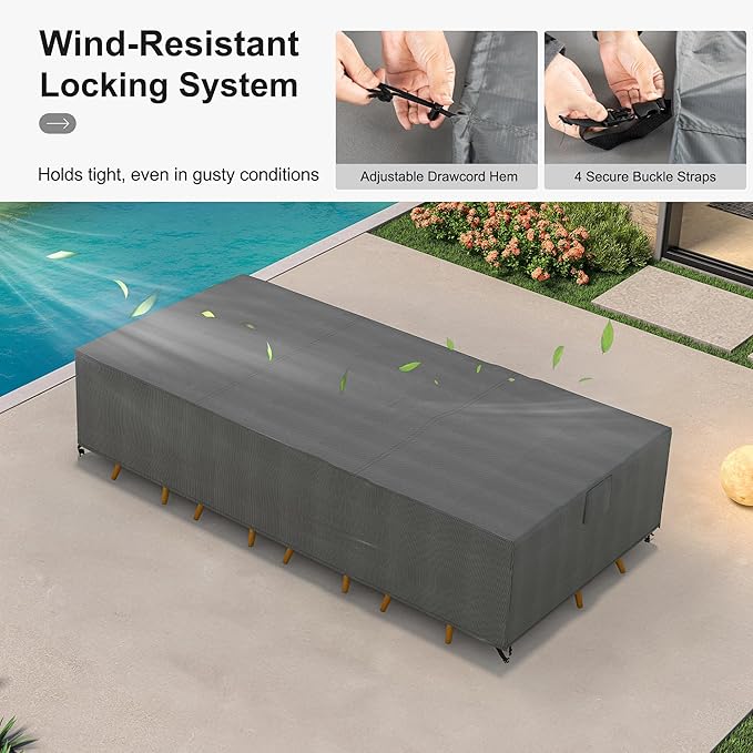 PURPLE LEAF Outdoor Dining Set with Waterproof Furniture Cover 11-Piece All-Weather Patio Set for 10 with Gray Aluminum Table Rope Weave Chairs and Cushions, Gray