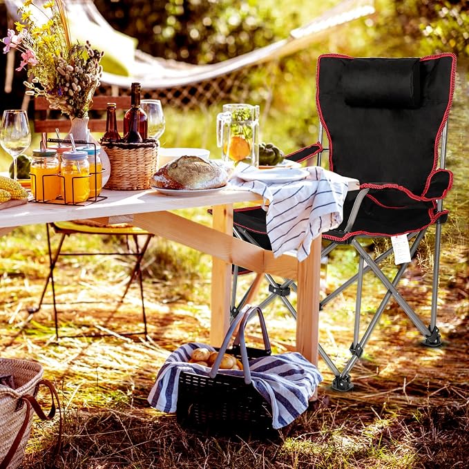YSSOA Removable Footrest Reclining Camping Chair, 1-Pack, Black