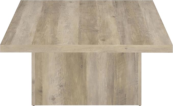 Coaster Home Furnishings - Devar - Wood - Square Coffee Table with Pedestal Base, Geometric Design and Transitional Style - Living Room - Distressed Pine - 710878