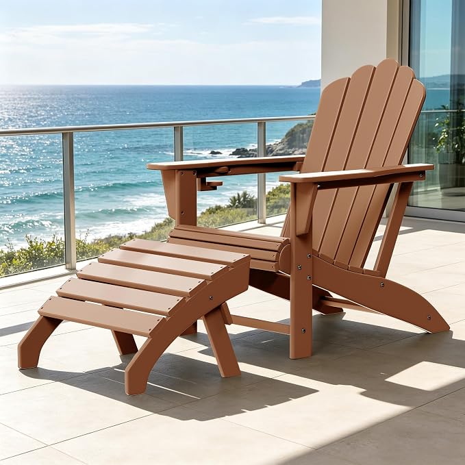 Costaelm Adirondack Chair Footrest, Patio Footstool, Ottoman, Outdoor Foot Rest, Waterproof, Teak