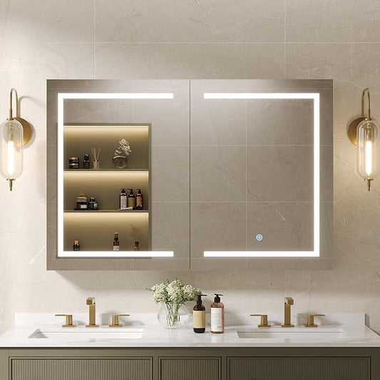 DeerValley Led Lighted Medicine Cabinet with Mirror, 48" W x 32" H Mirrored Medicine Cabinet with Lights for Bathroom with Defogger & Dimmable 3-Color