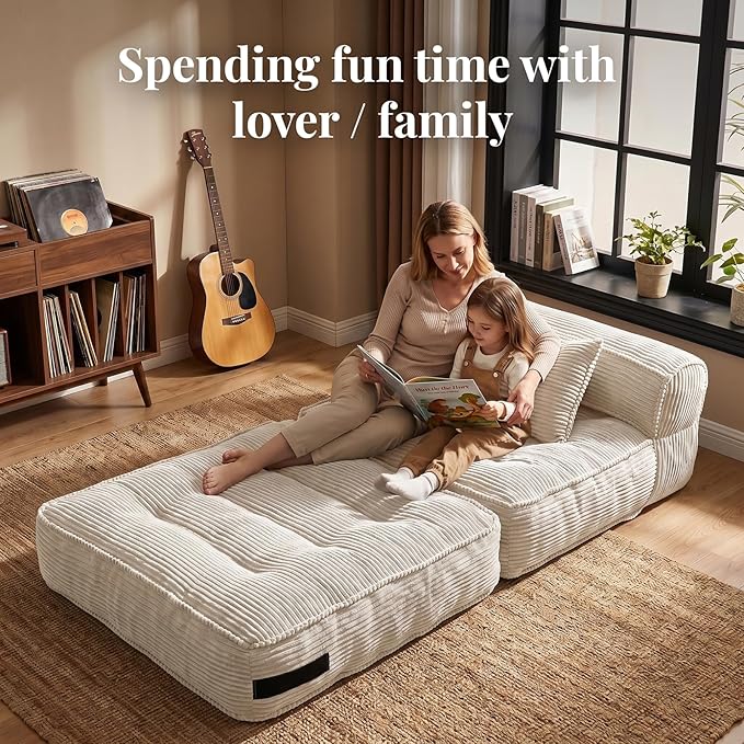Folding Sofa Bed, Convertible Sleeper Chair with Pillow Foldable Mattress with Back Support, Portable Fold Out Chair Bed Comfy Floor Couch Lounge for Living Room Bedroom Apartment Single