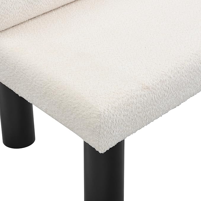 Christopher Knight Home Wally Boucle Upholstered Dining Bench, Modern Large Dining Room Chair, Entryway Ottoman Bench, Bedroom End of Bed Seating, Armless Desing and Wooden Frame, Milky White+Black