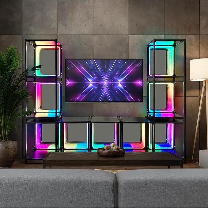 FUSLITE Storage Cabinet with LED Infinity Mirror Light, RGBW Display Cabinet with Adjustable Color Temp for Bedroom Gaming Room Decor (One Cabinet)