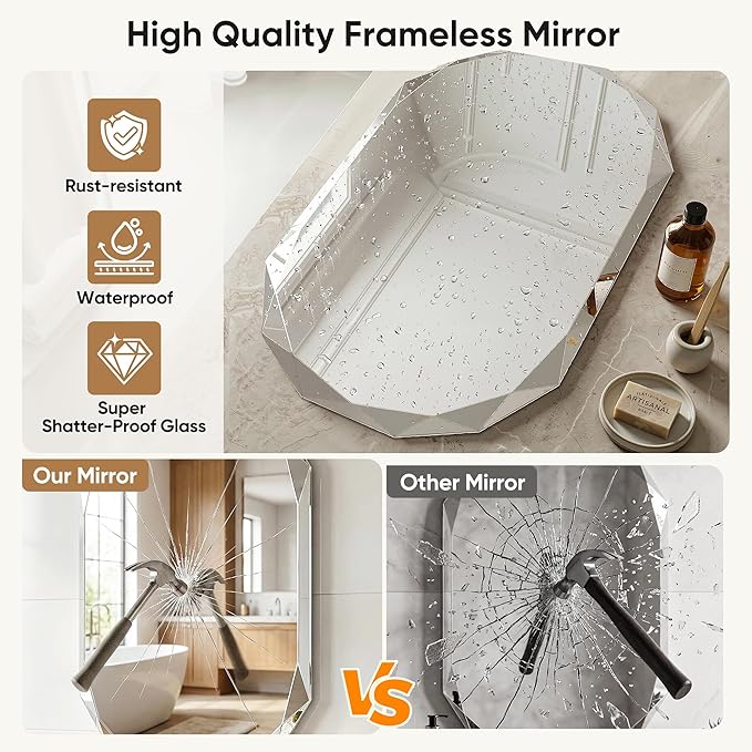 Suidia Bathroom Mirror, 20"x 30" Wall Mirror, Frameless Bathroom Mirror with Beveled Edge for Bedroom, Living Room, Entryway, Hallway, Oval Shape