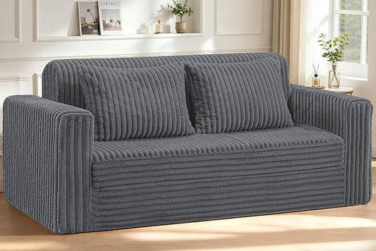 HABUTWAY 78" Loveseat Boneless Couch, 4-in-1 Convertible Sofa Bed, Plush Fur Folding Futon Sofa Bed Couches with 2 Pillows for Living Room, High-Density Foam Support, No Assembly Required, Grey