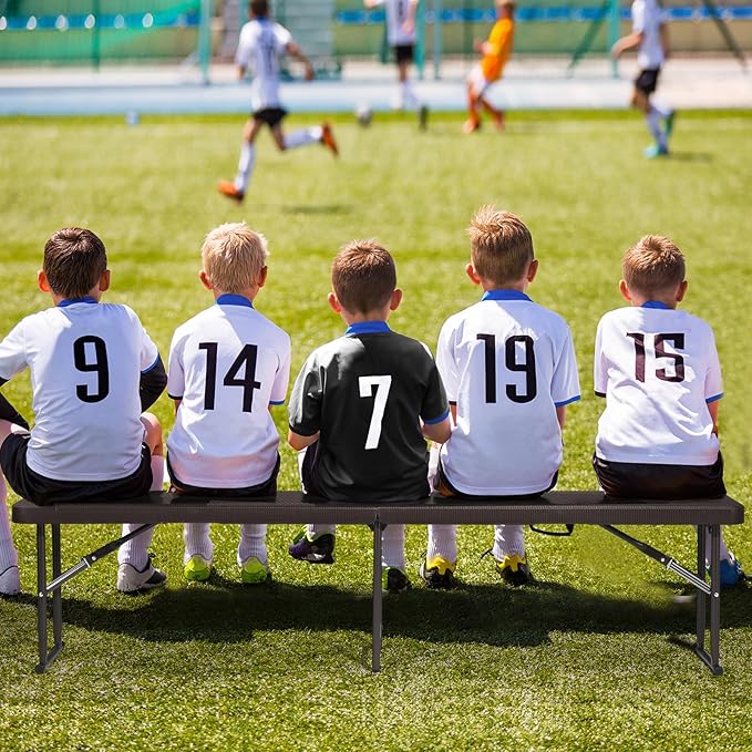 VINGLI 6 feet Plastic Folding Bench,Portable in/Outdoor Picnic Party Camping Dining Seat, Garden Soccer Multipurpose Entertaining Activities, Smooth HDPE Tabletop (2, Brown, 6ft)