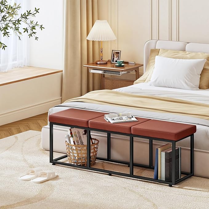 HOOBRO Dining Bench, Dining Room Bench with PU Leather Upholstered Seat, for Kitchen, Living Room, Hallway, Kitchen, Entryway, Bedroom, Brown and Black BC46CD01