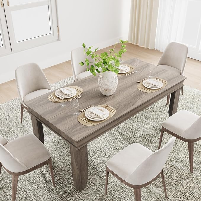 GarveeHome Farmhouse Dining Table for 6-8 People, 71 in Long Kitchen Tables with Wooden Sturdy Frame, 6 ft Large Rectangular Dinner Table for Dining Room, Kitchen, Grey Walnut, 71" Non-extendable
