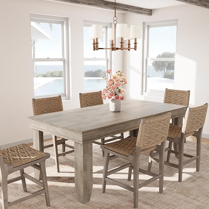 GarveeHome Farmhouse Dining Table for 6-8 People, 71 in Long Kitchen Tables with Wooden Sturdy Frame, 6 ft Large Rectangular Dinner Table for Dining Room, Kitchen, Grey, 71" Non-extendable