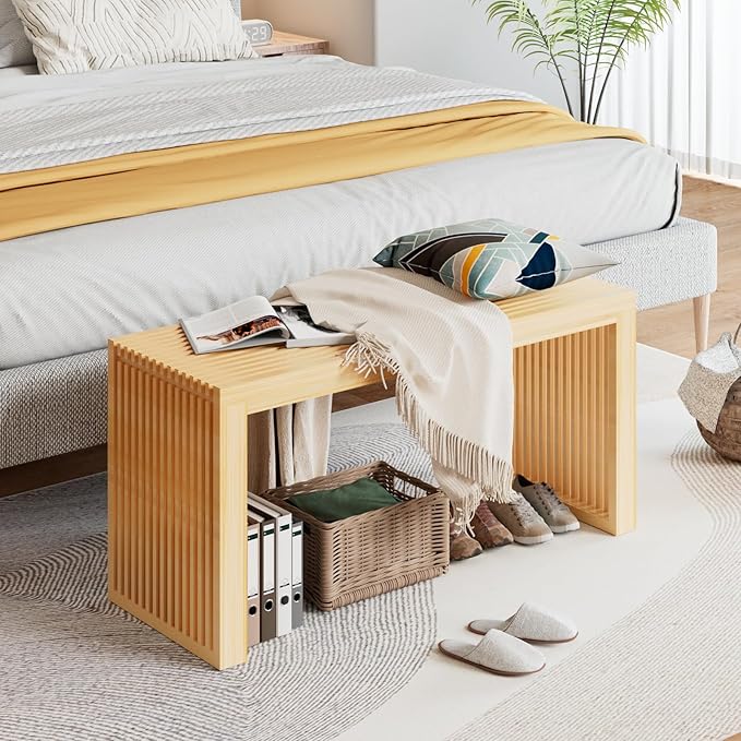 APRTAT Bamboo Dining Bench Indoor Long Entryway Shoe Rack Benchs,Outdoor Modern Wood Benches 35 Inch Bamboo Bench for Living Room Hallway Bedroom Bathroom