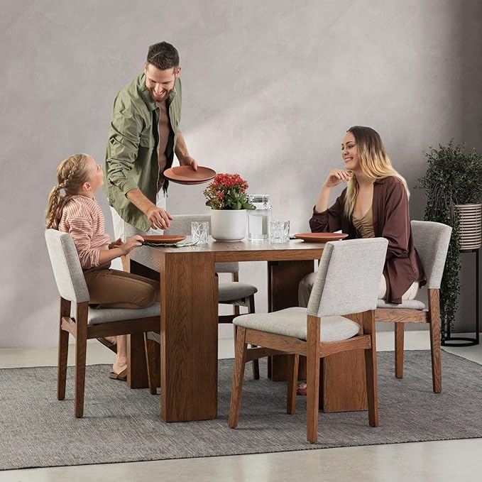 Transformer Table - Solid Wood Extendable Dining Table with 4 Stackable Chairs, Seats 2-12, Expandable Table, Space-Saving Furniture, Dark Walnut, Brown Finish (Table + 4 Chairs)