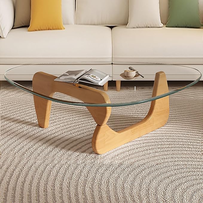 Glass Coffee Table, Mid Century Modern Coffee Table, Coffee Table for Living Room Center Table Suitable for Bedroom Living Room Reception Office Tables (Wood/Transparent, Large)