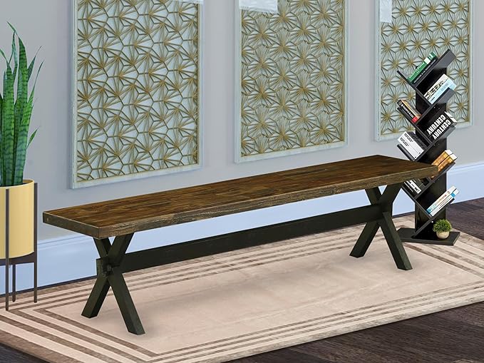 East West Furniture XB677 X-Style Modern Dining Bench with Wood Seat, 72x15x18 Inch, Multi-Color