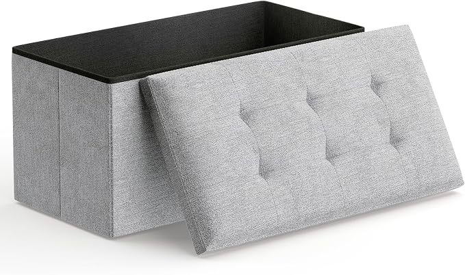 Magshion Folding Storage Ottoman Bench, 30 Inches Ottoman Foot Rest, End of Bed Bench, Storage Chest for Living Room, Entryway, Bedroom, 600 lbs Load Capacity, 15 x 30 x 15 Inches, Light Gray