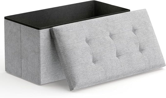 Magshion Folding Storage Ottoman Bench, 30 Inches Ottoman Foot Rest, End of Bed Bench, Storage Chest for Living Room, Entryway, Bedroom, 600 lbs Load Capacity, 15 x 30 x 15 Inches, Light Gray
