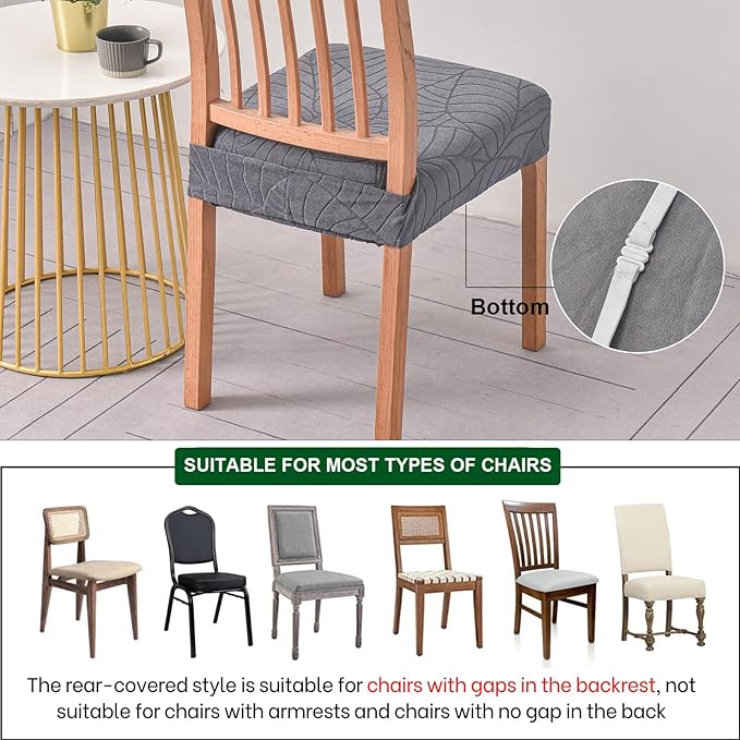 CRFATOP Waterproof Dining Room Chairs Seat Covers Set of 4 with Stretch Bench Slipcover Jacquard Kitchen Chair Slipcover Washable Seat Cushion Slipcover for Hotel Banquet Wedding Party, Dark Grey