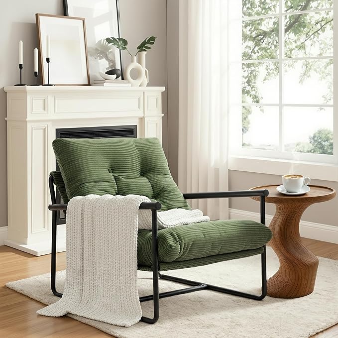 Modern Accent Chair for Living Room,Arm Chair with Metal Frame,Upholstered Armchair with Soft Cushion for Bedroom Lounge Reading Room (Green)