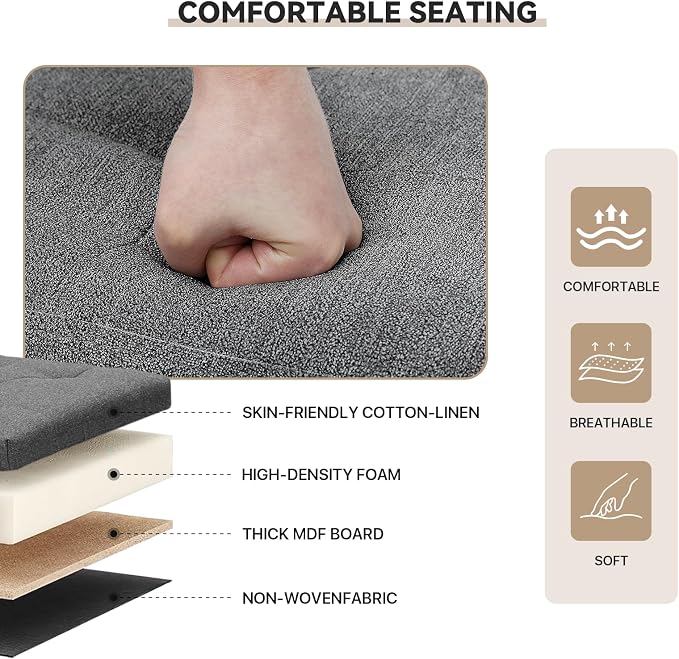 Storage Ottoman Bench, 15 Inch Ottoman Foot Rest, End of Bed Bench, Storage Chest for Living Room, Bedroom, Entryway, Gray
