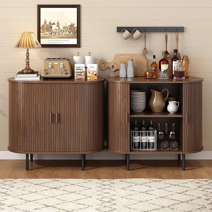 ONBRILL 31.5" Sideboard Buffet Cabinet with Storage, Storage Cabinet with Sliding Door & Adjustable Shelf, Modern Accent Coffee Bar Console Table for Kitchen, Entryway, Walnut