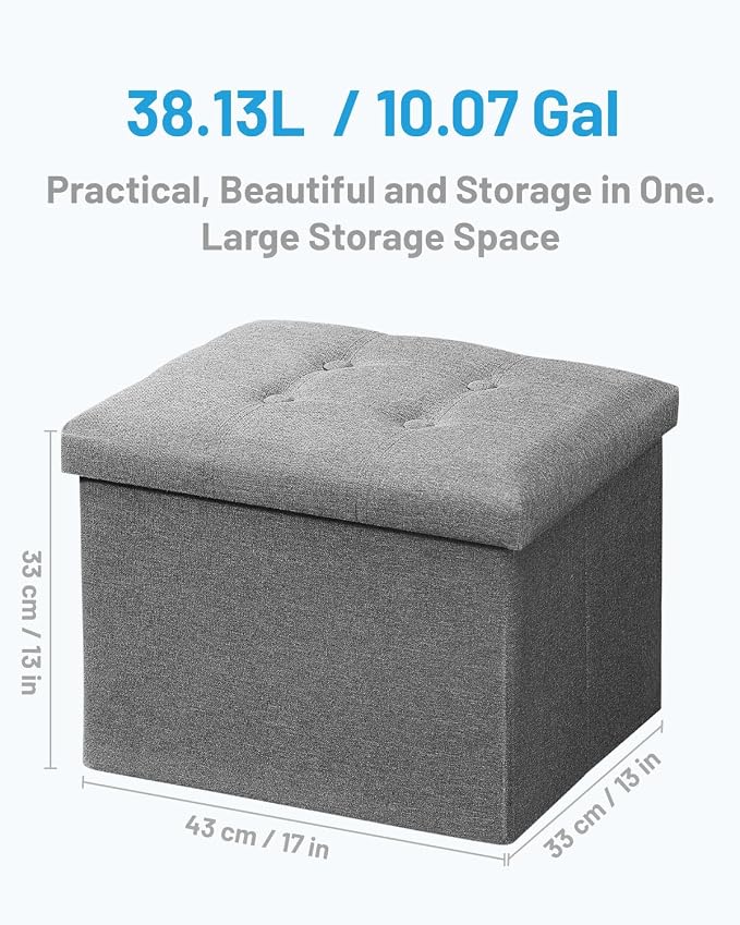 AmasSmile Light Gray Ottoman with Storage,Foot & Leg Rest Stools Small Cute Stool Short Bench Folding Ottomans Square Footstools for Shoe Living Room Under Desk Outdoor RV Camper Each Space Storage