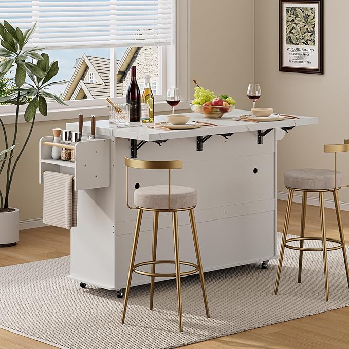 60" Kitchen Island with Power Outlet & Drop Leaf, Kitchen Rolling Island with Spice Rack & Towel Rack, Knife Holder, Kitchen Island Cart with Trash Storage Cabinet, Mobile Island Table for Kitchen
