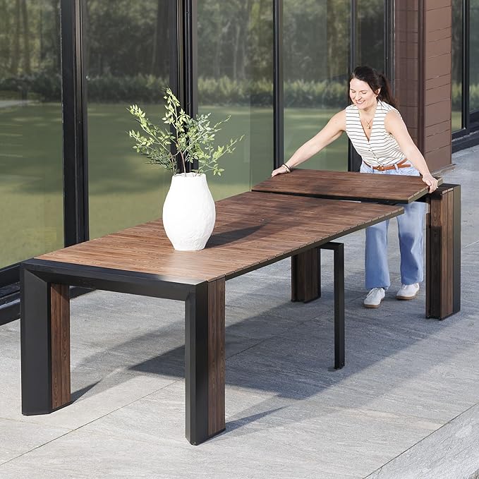 Transformer Table - Extendable Outdoor Dining Set up to 12, Expandable Patio Table, Expandable Patio Table, Weather-Resistant Wooden Outdoor Furniture, Dark Walnut, Brown (Table Only)