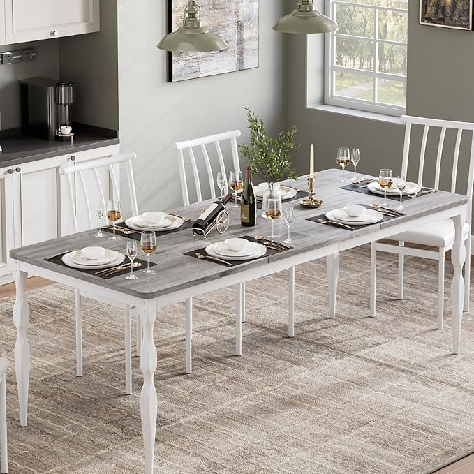 Rectangular Dining Table for 6, 71 in Rustic Farmhouse Kitchen Table with Large Tabletop, Long Wooden Dining Room Table with Heavy Duty Legs, Dinette and Dinner Desk for Party, Big Family, Grey