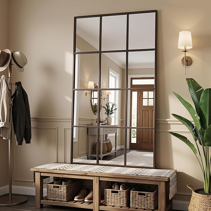 Suidia Wall Mirror, 30" x 55" Window Decorative Mirrors, Metal Framed Wall Decor Wall-Mounted Mirrors for Bedroom, Living Room, Entryway, Bronze