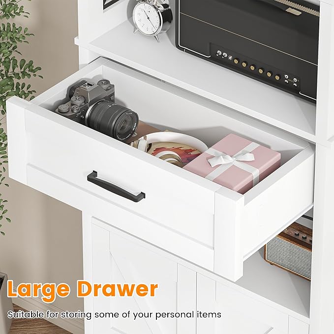 Saudism 55" Tall Farmhouse Kitchen Pantry Cabinet, Rustic Wooden Storage Cupboard with Doors, Shelves & Drawer, White for Kitchen & Dining Room, White